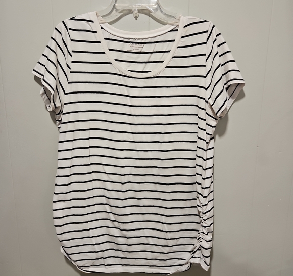 BumpStart Tops - BumpStart Black and White Striped Short Sleeve Tee (Maternity)